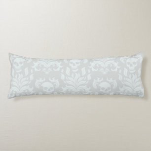Skull Flame Damask in klassiek wit op wit Lichaamskussen