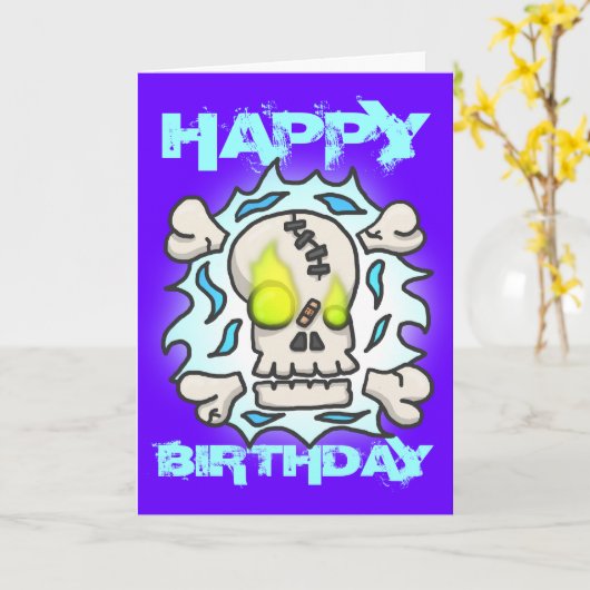 Skull Flame Verjaardag Kaart (Gele Bloem)