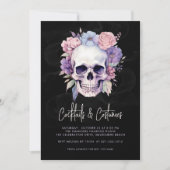 Skull & Floral Halloween Cocktails Kostuums Party Kaart (Voorkant)