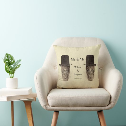 Skull Gay Mr. en Mr. Retro Sepia Wedding Kussen (Stoel)