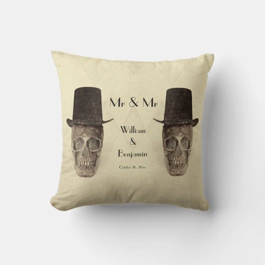 Skull Gay Mr. en Mr. Retro Sepia Wedding Kussen (Voorkant)