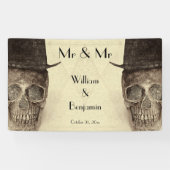 Skull Gay Mr. en Mr. Retro Sepia Wedding Spandoek (Horizontaal)