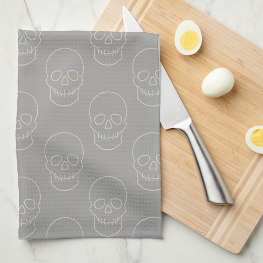 Skull - Ghost Grey and Bone White Theedoek (Quarter Fold)