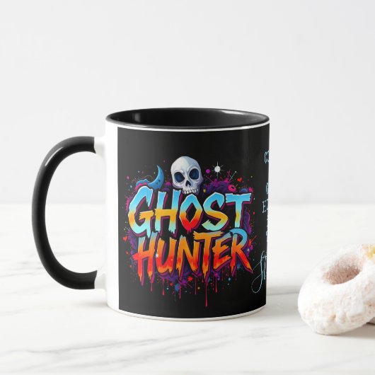 Skull Ghost Hunter Paranormal Graffiti Quote Zwart Mok (Met donut)