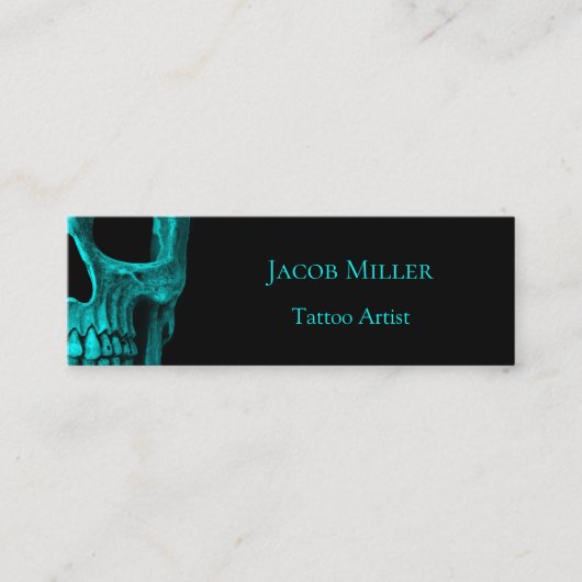 Skull Gothic Dark Blauwgroen Black Macabre Tattoo Mini Visitekaartje (Voorkant)
