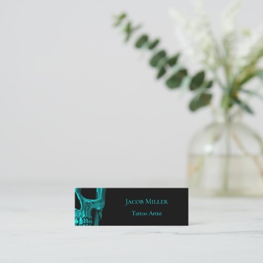 Skull Gothic Dark Blauwgroen Black Macabre Tattoo Mini Visitekaartje (Staand voorkant)