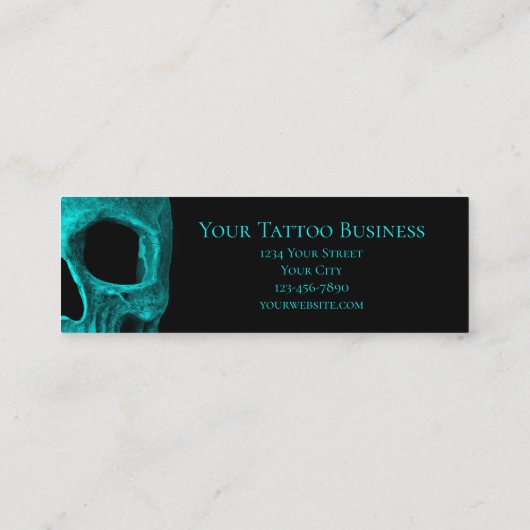 Skull Gothic Dark Blauwgroen Black Macabre Tattoo Mini Visitekaartje (Achterkant)