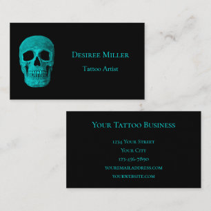 Skull Gothic Donker Blauwgroen Zwart Tattoo Shop Visitekaartje