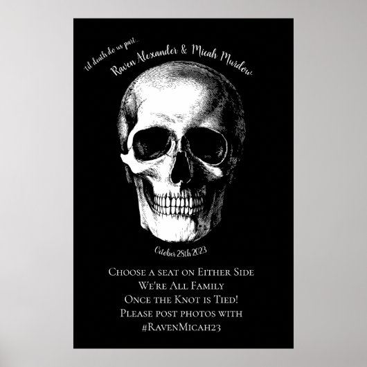 Skull Gothic Halloween Wedding Ceremony Sign. Poster (Voorkant)