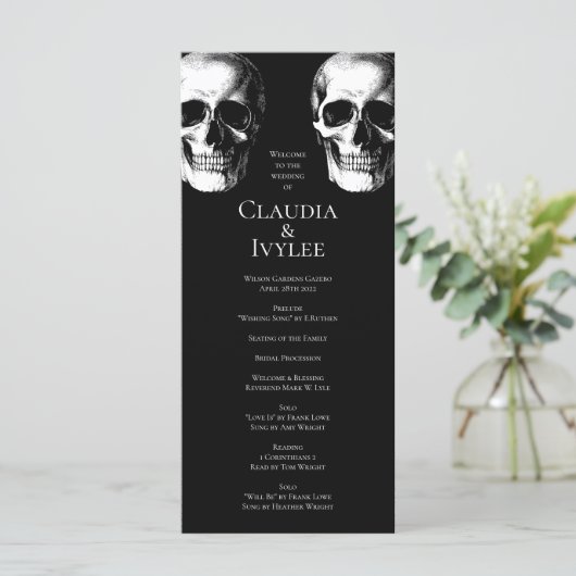Skull Gothic Halloween Wedding Programs Menu (Staand voorkant)