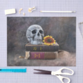 Skull Gothic Old Books Yellow Sunflower Tissuepapier (Craft)