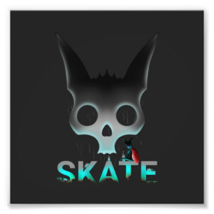 Skull Graffiti Skater Cat Foto Afdruk