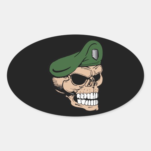 Skull Green Beret Ovale Sticker (Voorkant)