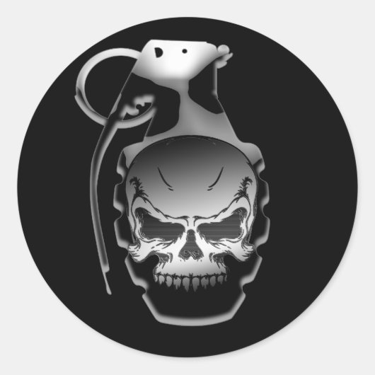 Skull Grenade Ronde Sticker (Voorkant)