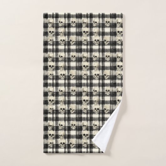 Skull Grid – Macabre geometrie in zwart-wit Bad Handdoek (Handdoek)