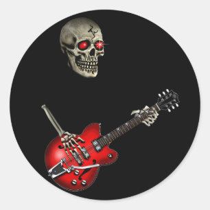Skull Guitar Player Ronde Sticker