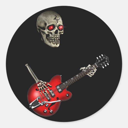 Skull Guitar Player Ronde Sticker (Voorkant)