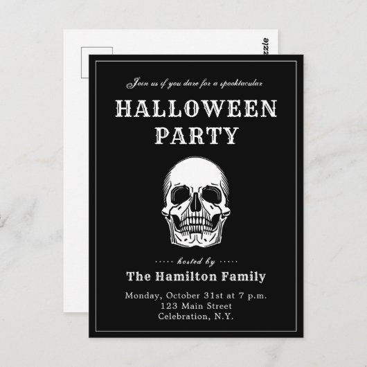 Skull Halloween Uitnodiging (Voorkant / Achterkant)