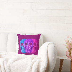 Skull Head Gothic Girly Pink Paarse Blue Pop Art Kussen
