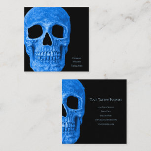 Skull Head Gothic Neon Blue Black Tattoo Shop Vierkante Visitekaartje