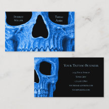 Skull Head Gothic Neon Blue Black Tattoo Shop