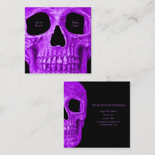 Skull Head Gothic Neon Paars Black Tattoo Shop Vierkante Visitekaartje