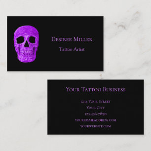 Skull Head Gothic Neon Paars Black Tattoo Shop Visitekaartje