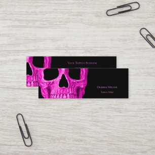 Skull Head Gothic Neon Pink Black Tattoo Shop Mini Visitekaartje