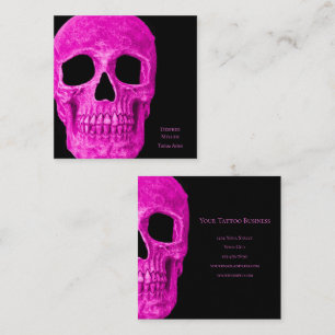 Skull Head Gothic Neon Pink Black Tattoo Shop Vierkante Visitekaartje