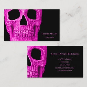 Skull Head Gothic Neon Pink Black Tattoo Shop Visitekaartje
