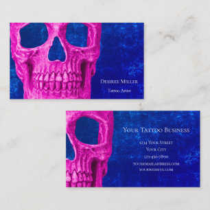 Skull Head Gothic Pink Royal Blue Tattoo Shop Visitekaartje