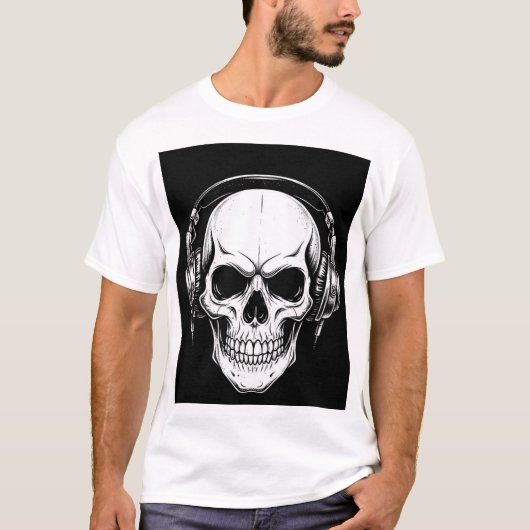 Skull Headphone Gothic Graphic T-Shirt (Devant)