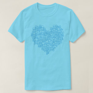 Skull Heart Blue Outline T-Shirt