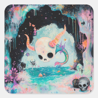 Skull Horned Zee Serpent Magical Witchy AI Art Vierkante Sticker