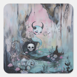 Skull Horned Zee Serpent Magical Witchy AI Art Vierkante Sticker