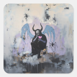 Skull Horns Spider Heart Magische Witchy AI Art Vierkante Sticker