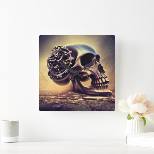 Skull Horror Creepy Boo Vierkante Klok (Huis)