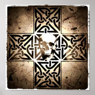 Skull in Celtic Cross Black, Sepia, Gaafd Poster
