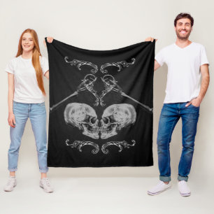 "Skull in Love" skeletten zwart Fleece Deken