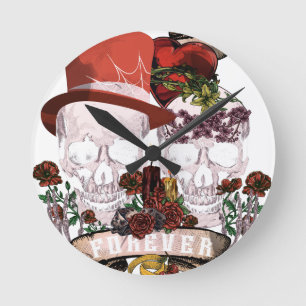 Skull Love Marriage Skeleton Couple Ronde Klok