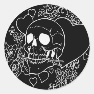 Skull Love - Skulls, Rozen en harten van Al Rio Ronde Sticker
