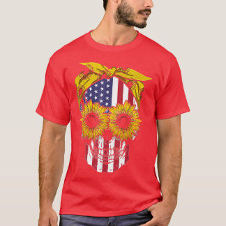 Skull mama Draag Bandana Sunflower American Flag T-shirt