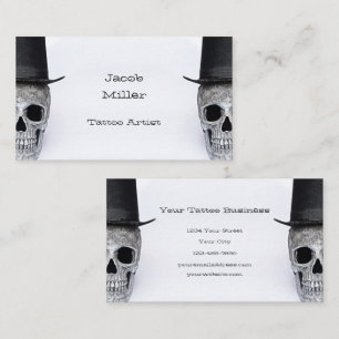 Skull met bovenste zwarte witte  Tattoo Shop Visitekaartje