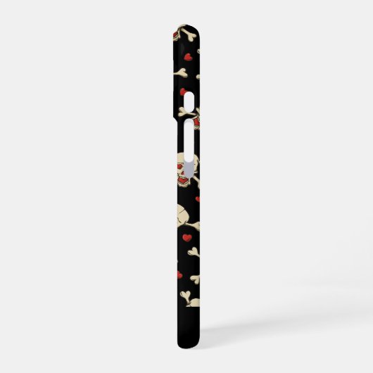 Skull met Hearts Pattern iPhone 16 Hoesje (Linkerkant)