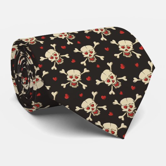 Skull met Hearts Pattern Stropdas (Opgerold)