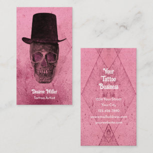 Skull met top-hat gothic roze  visitekaartje