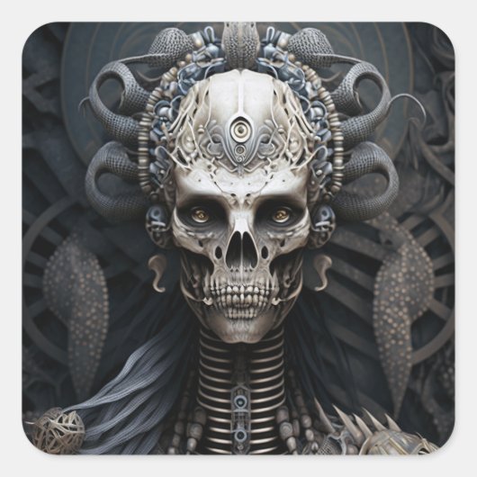 Skull Monster Skeleton Horror Square Sticker (Voorkant)