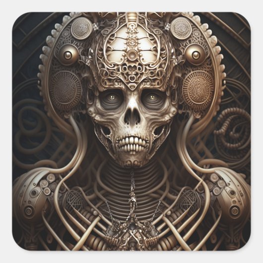 Skull Monster Skeleton Horror Vierkante Sticker (Voorkant)
