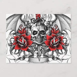 Skull n Dagger met Devil wings Briefkaart