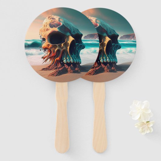 Skull on the beach handwaaier (Voorkant en achterkant)